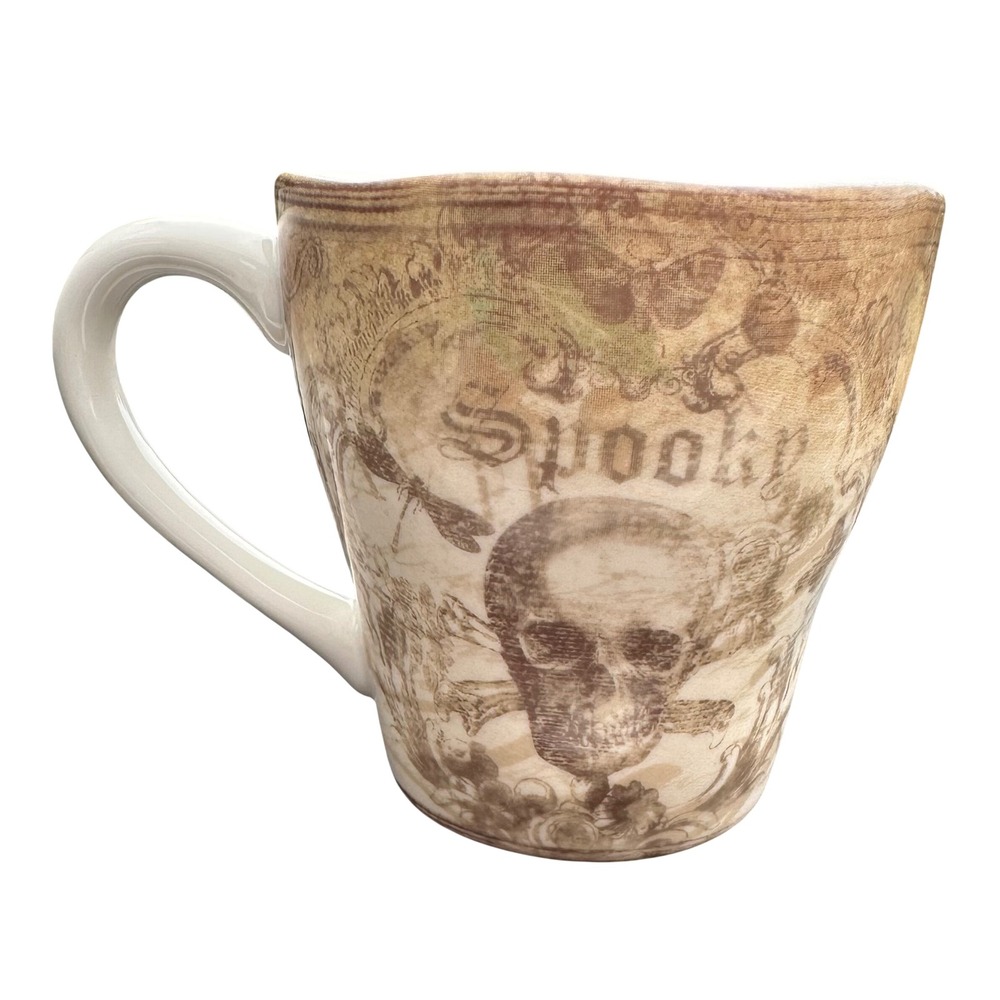 222 Fifth Bump In The Night Skull Mug Fine China Spooky Halloween Sepia
